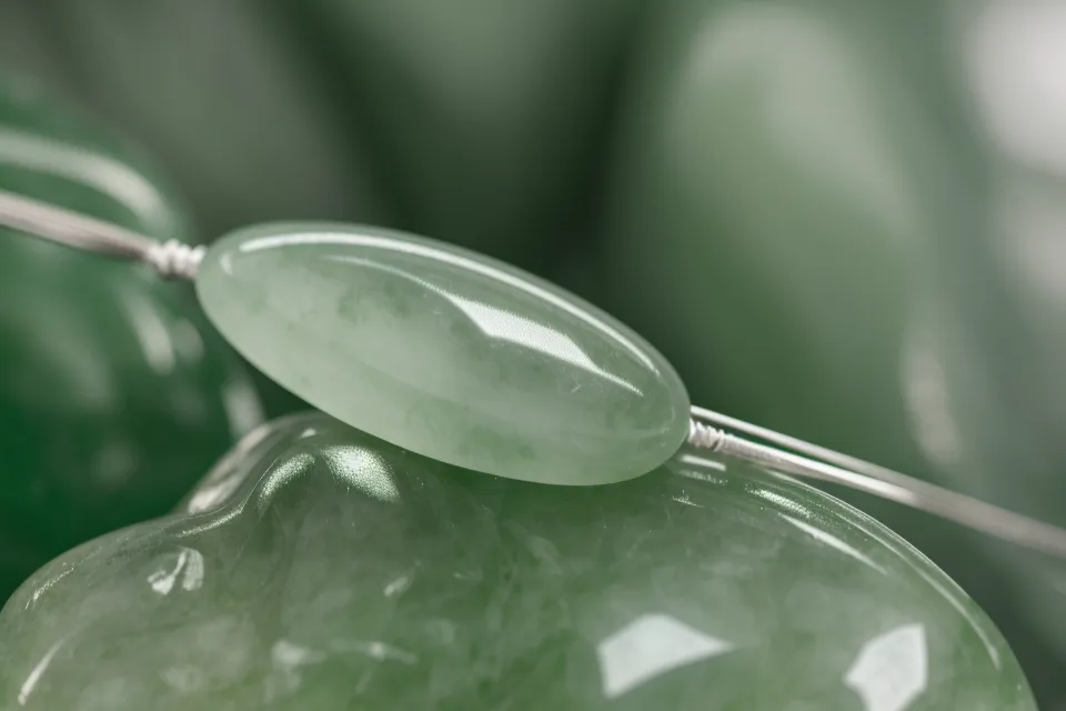 Primer plano de gota de adhesivo para pestañas sobre piedra de jade mostrando polimerización