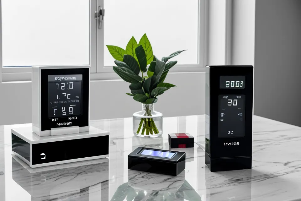 Higrómetro digital mostrando niveles de humedad óptimos para el adhesivo de pestañas.